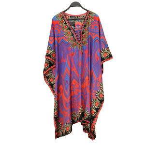 Sakkas Women's One Size Blue Red V Neck Lace Up Beach Dress Cover up Rhinestone